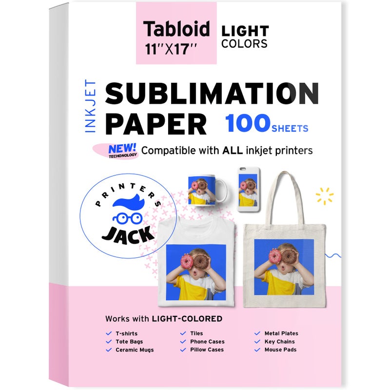 Printers Jack Sublimation Paper 11x17 inches 100 Sheets 120gsm Compatible with Epson, Sawgrass & Ricoh Inkjet Printer with Sublimation Ink Heat Transfer Paper Sublimation - Image 1